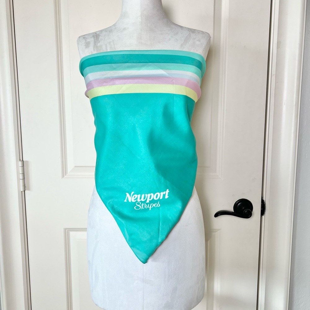 Vtg 80s Newport Stripes Cigarette Promo Scarf Teal Pastel Rainbow Retro Bandana